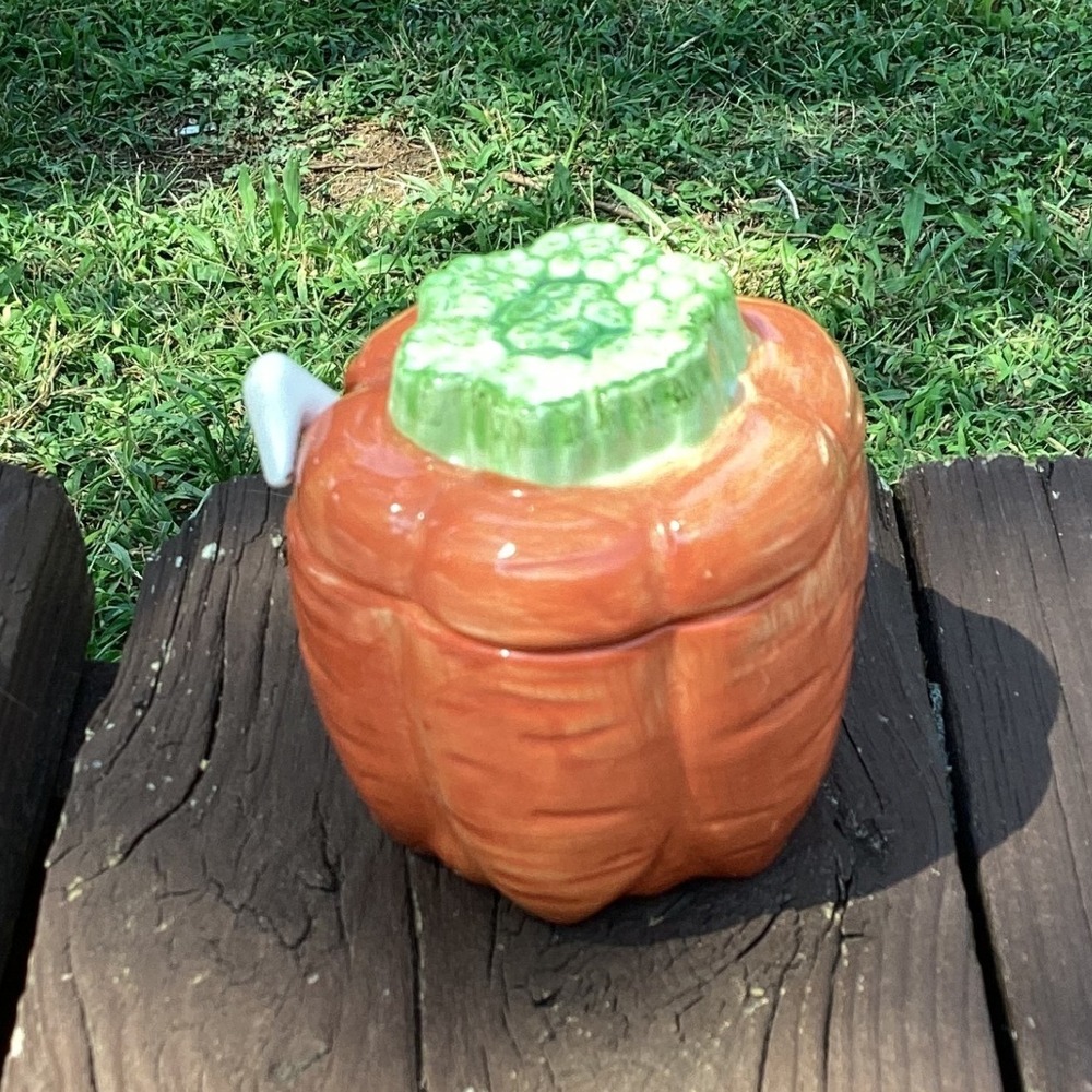 Vintage Ceramic Pumpkin Jar with Lid and Spoon Fall Harvest Kitchen Decor‎